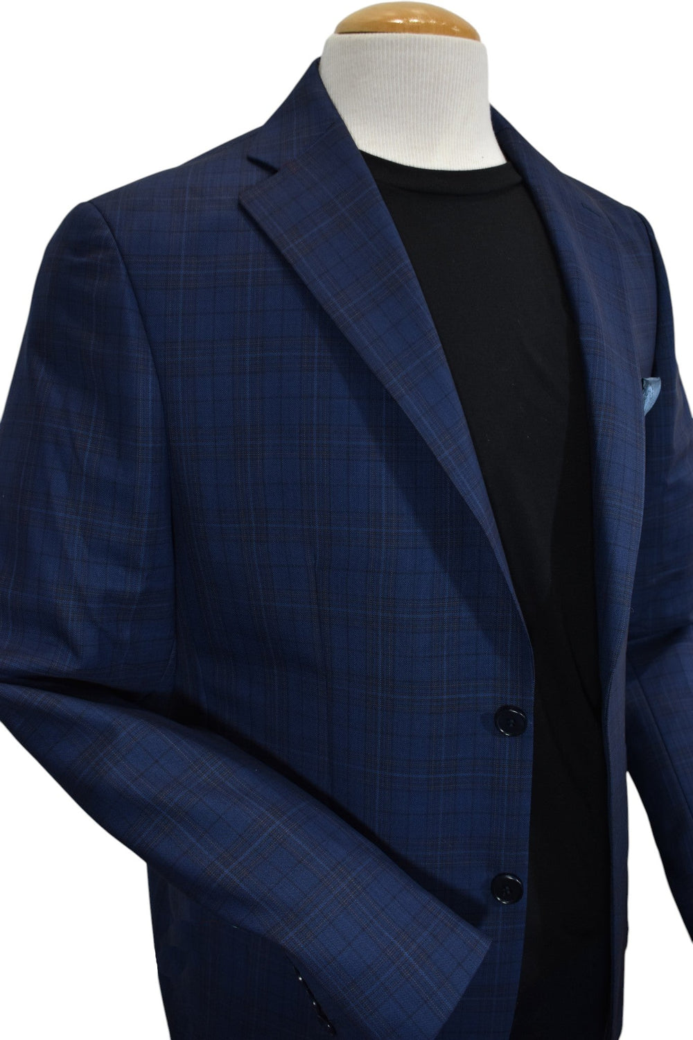 Navy plaid sport coat by Marcello.