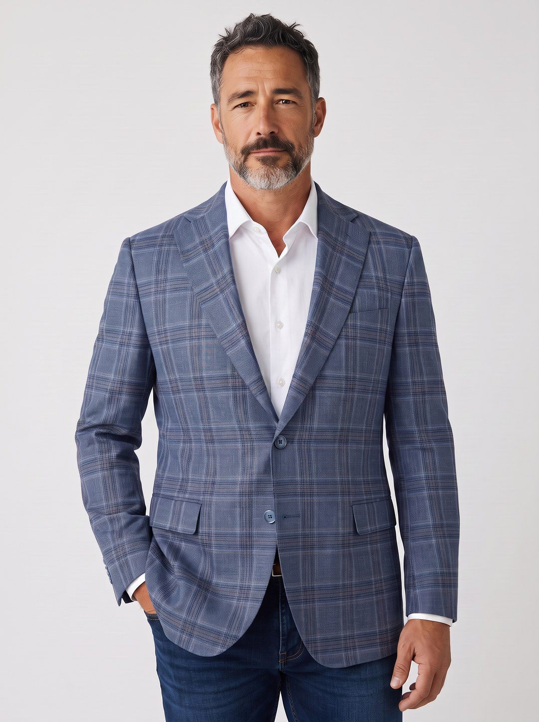 7 Downie St. Catania Super 100's Wool Glen Plaid Sport Coat in Blue