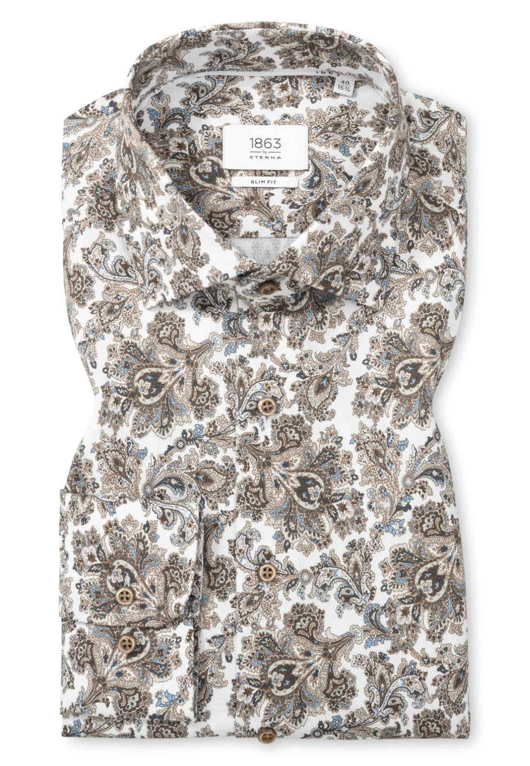 Eterna Slim Fit Paisley Print Dobby Kent Collar Shirt - Light Brown