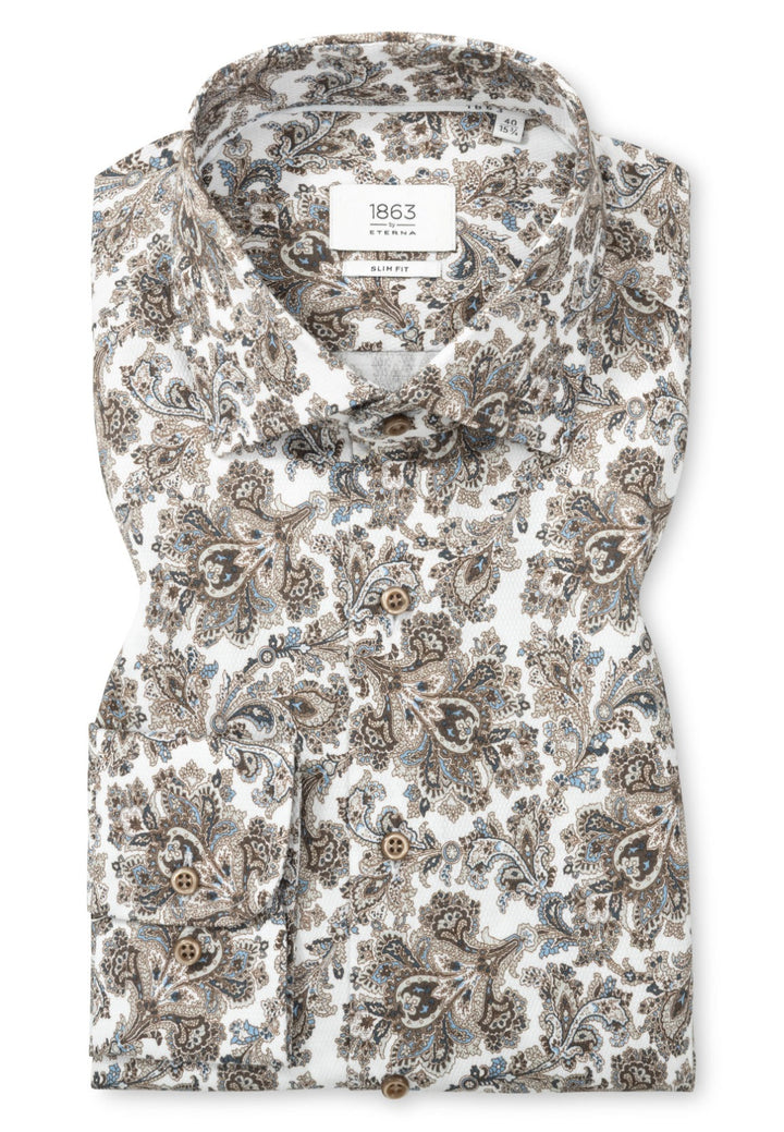 Eterna Slim Fit Paisley Print Dobby Kent Collar Shirt - Light Brown