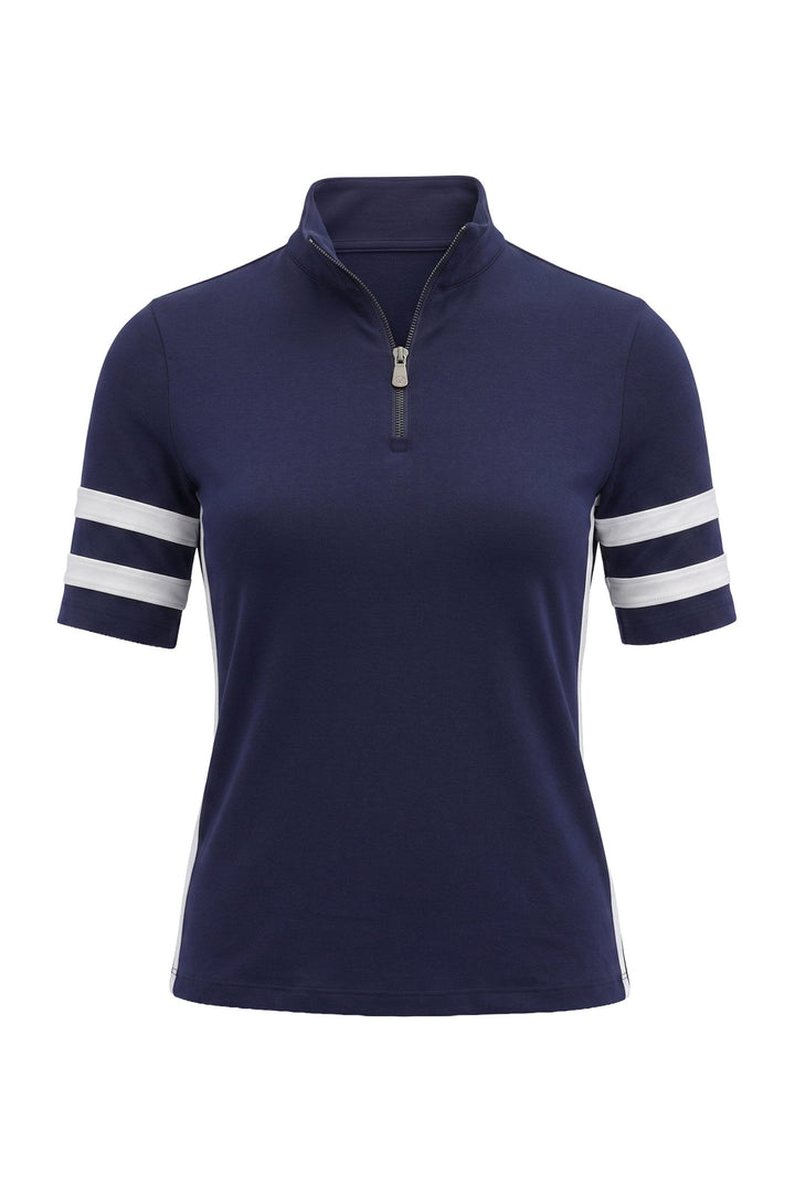 Serena Sport Striped Zip-Up Short Sleeve Top