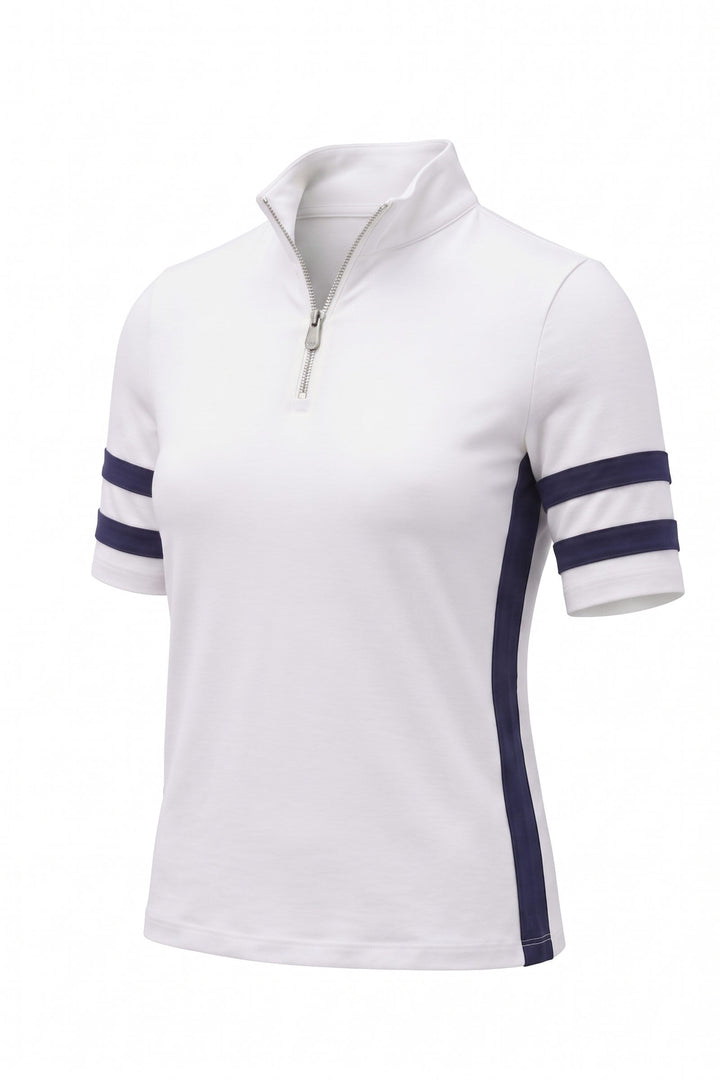 Serena Sport Striped Zip-Up Short Sleeve Top