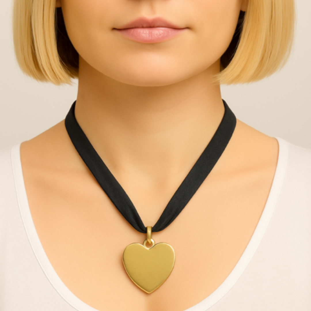 Three-Strand Navy Suede Necklace With Heart Pendant