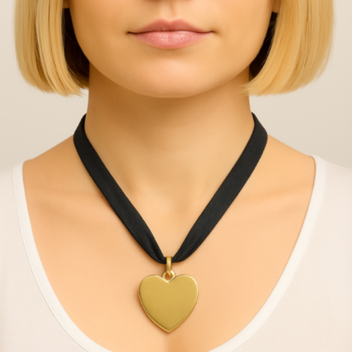 Three-Strand Navy Suede Necklace With Heart Pendant
