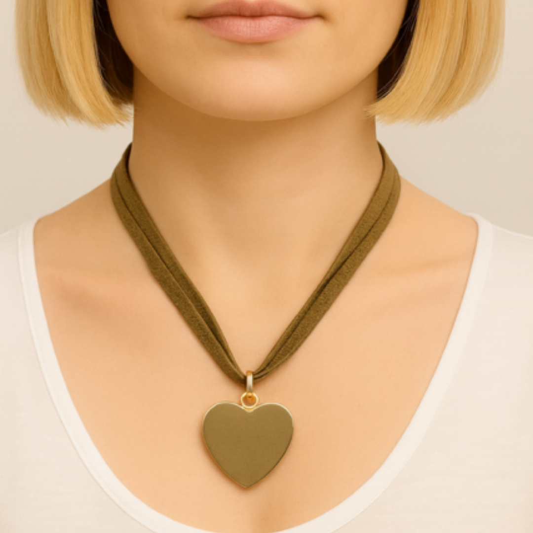 Three Strand Bronze Suede Necklace With Heart Pendant