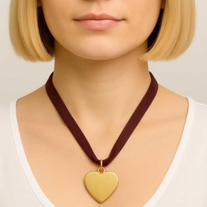 Three-Strand Burgundy Suede Necklace With Heart Pendant