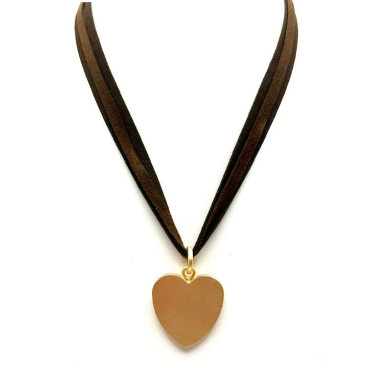 Three-Strand Chocolate Suede Necklace With Heart Pendant
