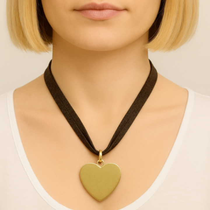 Three-Strand Chocolate Suede Necklace With Heart Pendant