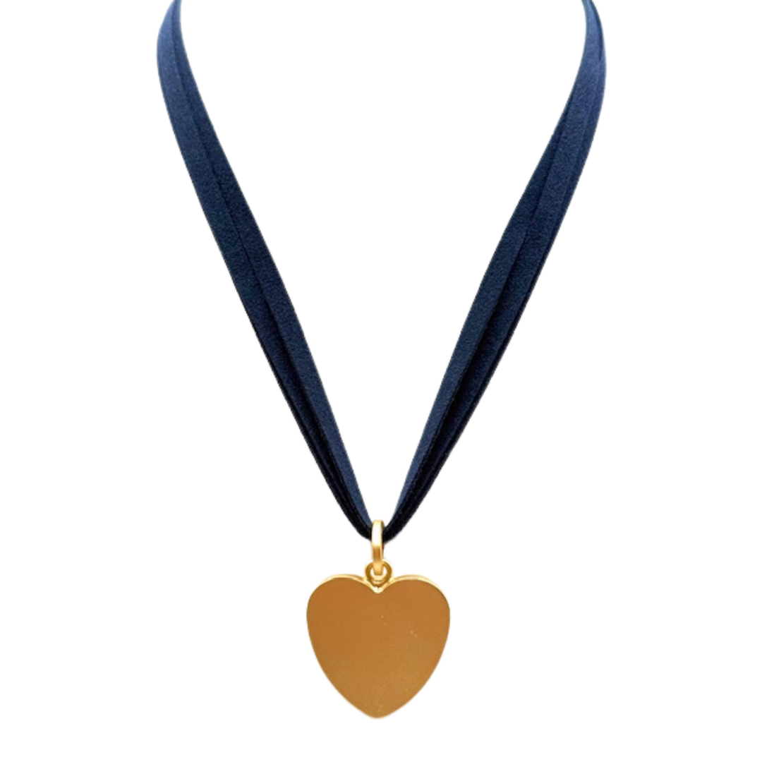 Three-Strand Navy Suede Necklace With Heart Pendant