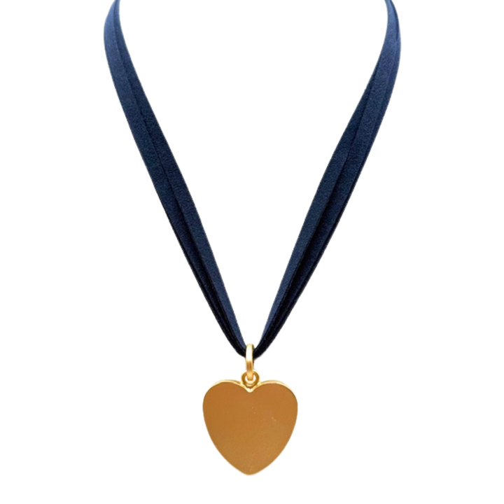Three-Strand Navy Suede Necklace With Heart Pendant