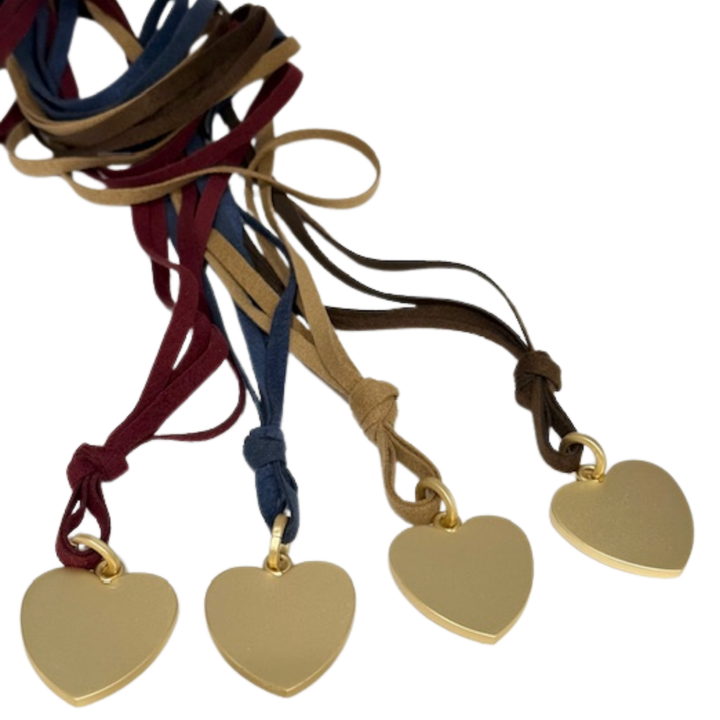 Long Burgundy Suede With Heart Pendant Necklace