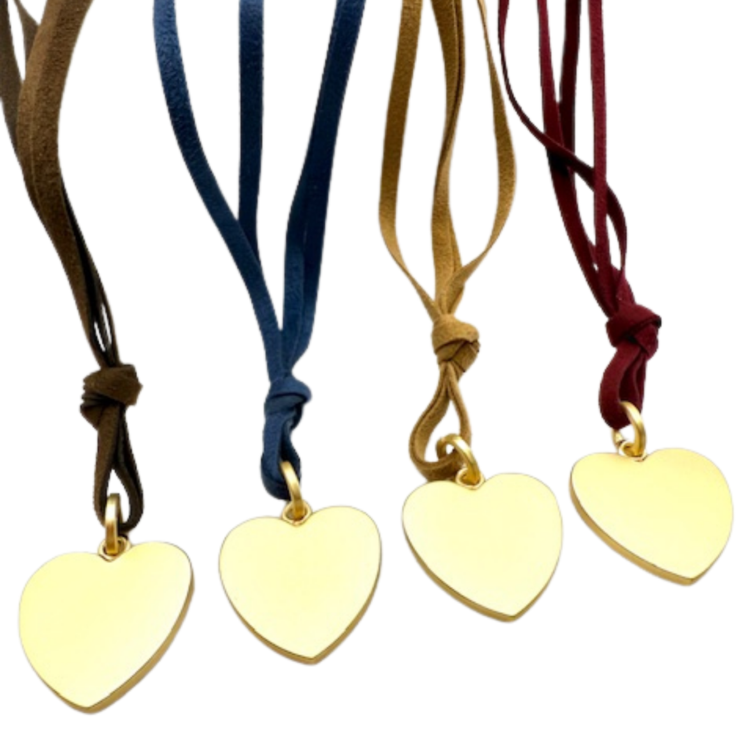 Long Bronze Suede With Heart Pendant Necklace