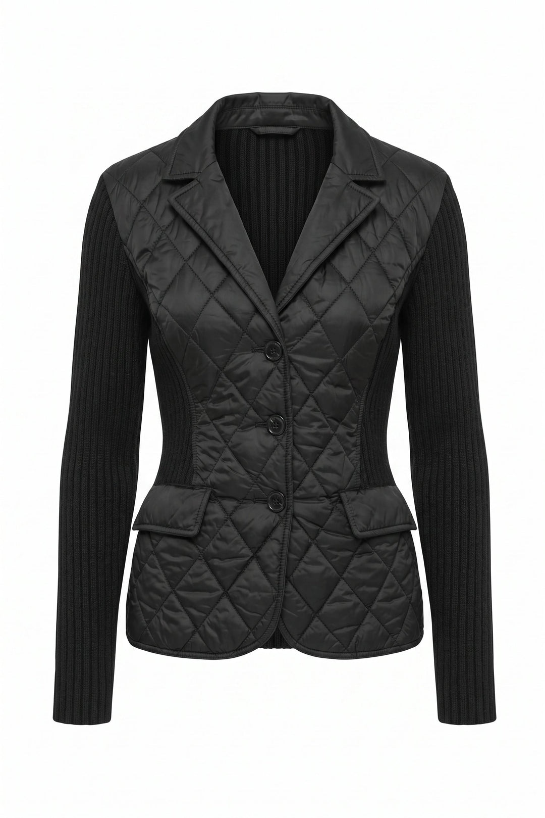Sora Mixed Media Quilted Front 3-Button Blazer