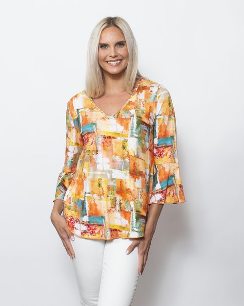 Viscose V-Neck Flounce Sleeve