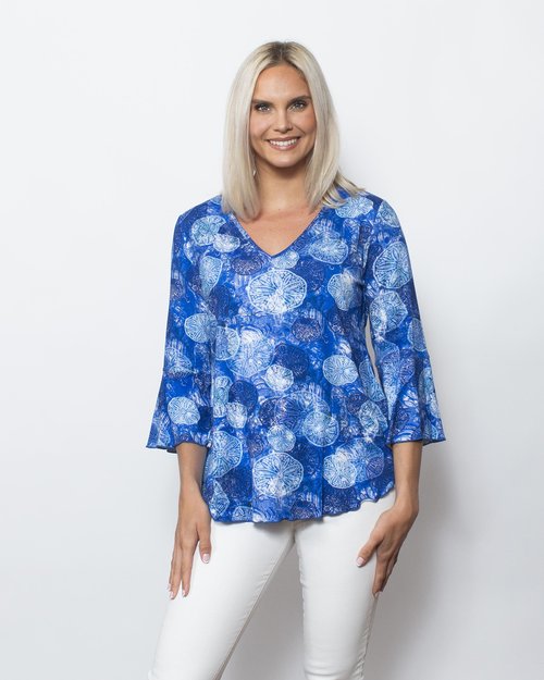 Viscose V-Neck Flounce Sleeve