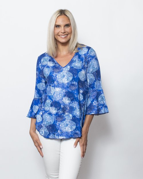 Viscose V-Neck Flounce Sleeve