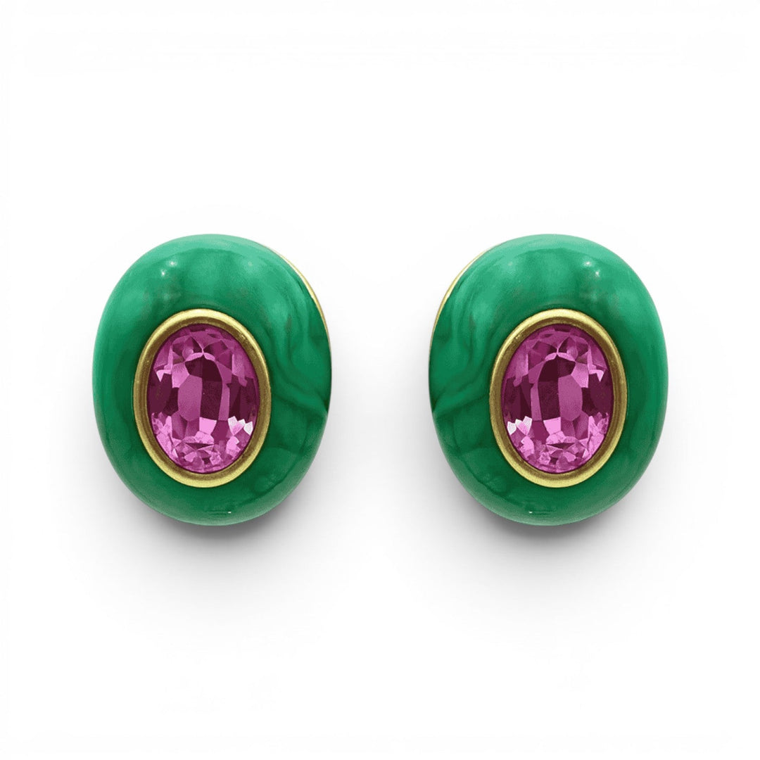 Stephanie Malachite Resin Earring With Pink Glass Stone