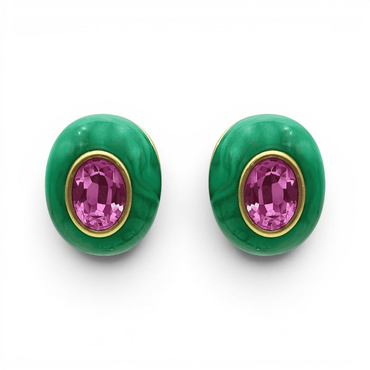 Stephanie Malachite Resin Earring With Pink Glass Stone