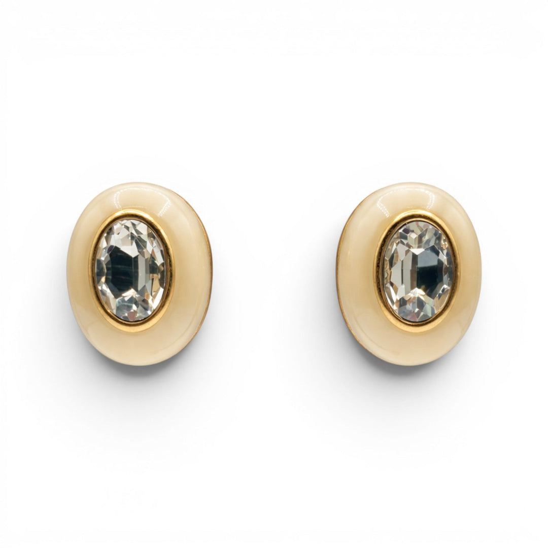 Stephanie Mother Of Pearl Resin Earring With Crystal Glass Stone