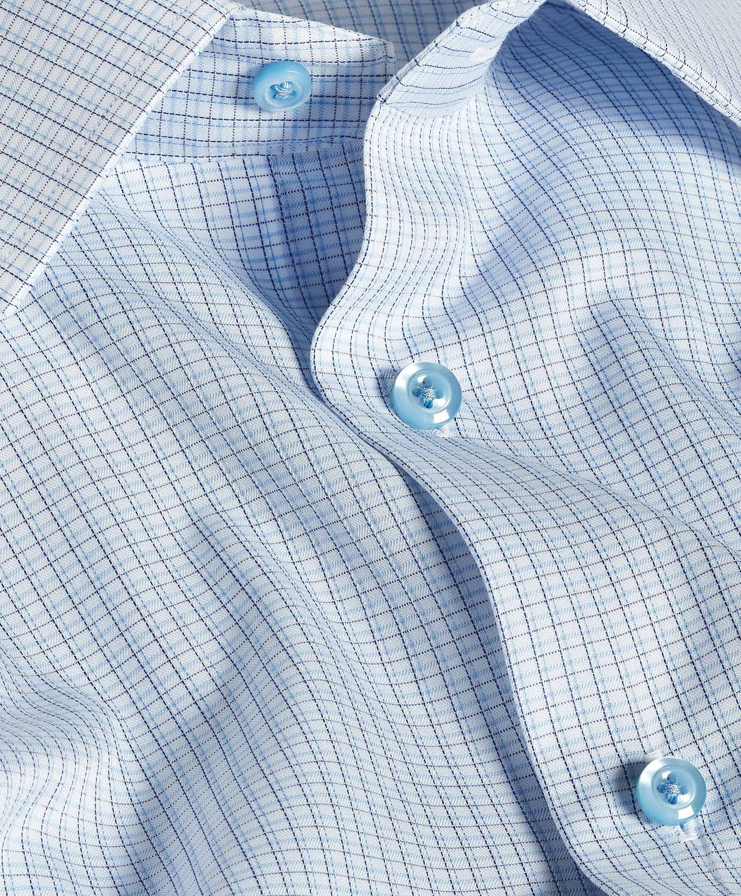 David Donahue white and blue dobby check dress shirt, detail view