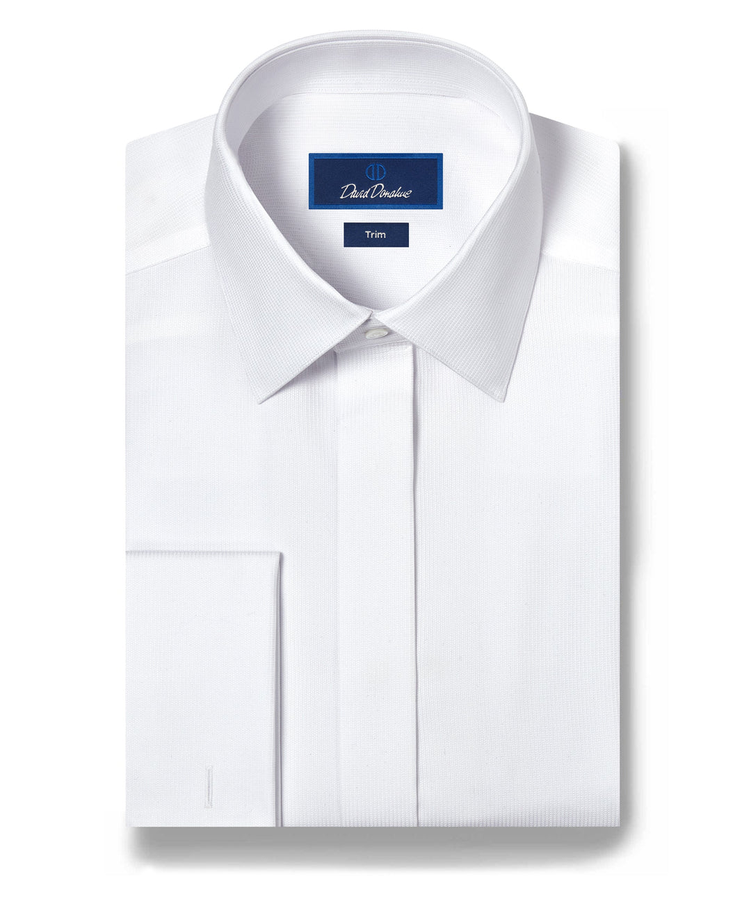 David Donahue Micro Dobby French Cuff Covered Placket Formal Shirt in white