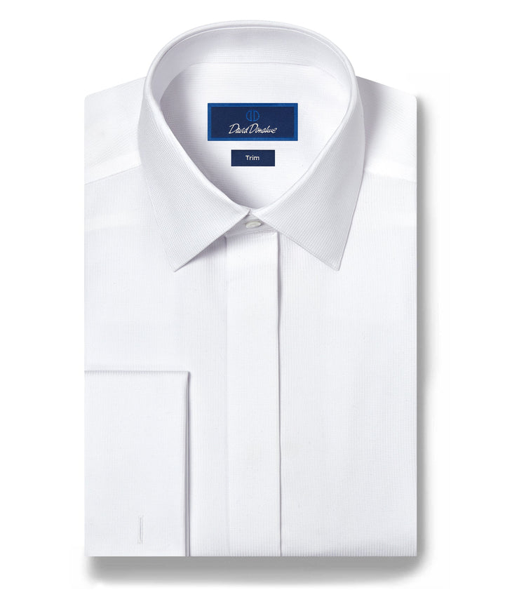 David Donahue Micro Dobby French Cuff Covered Placket Formal Shirt in white