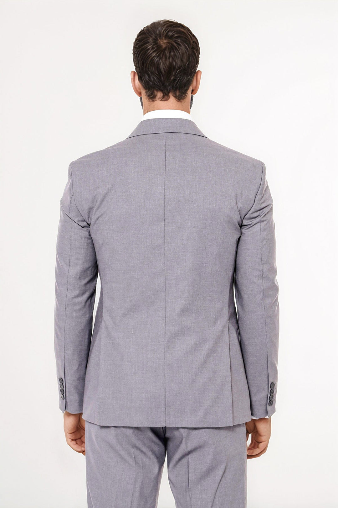 Grey Men's Plain Suit with Vest - Wessi