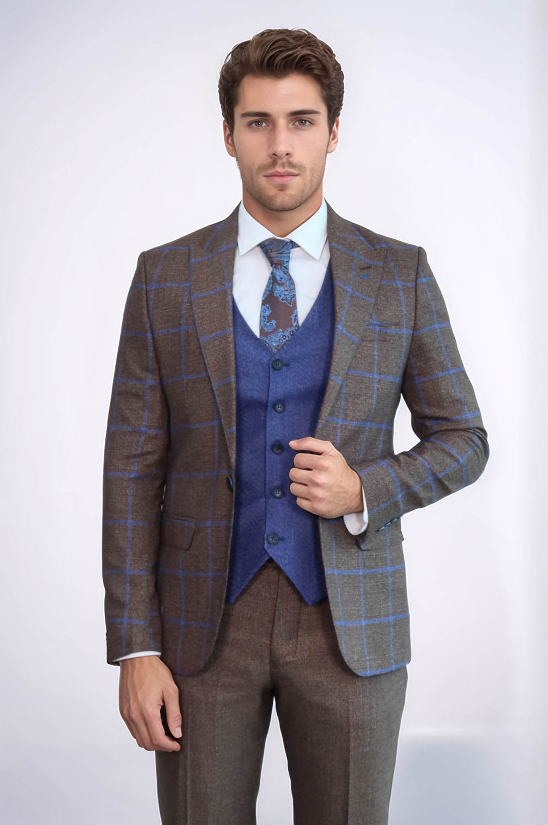 Brown Blue Checked Suit | Wessi
