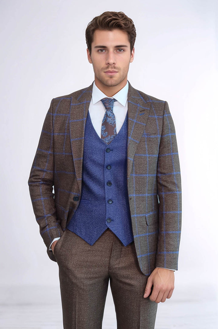 Brown Blue Checked Suit | Wessi