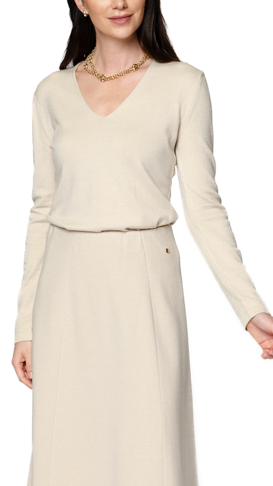Viv Long Sleeve V-Neck Top, Beige Melange