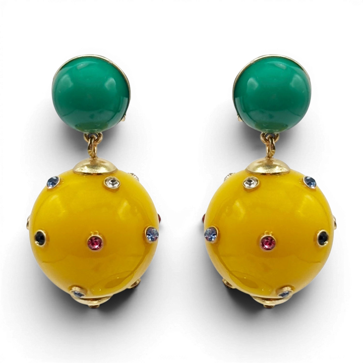 Valentina Jade And Amber Resin Studded Pierced Earrings