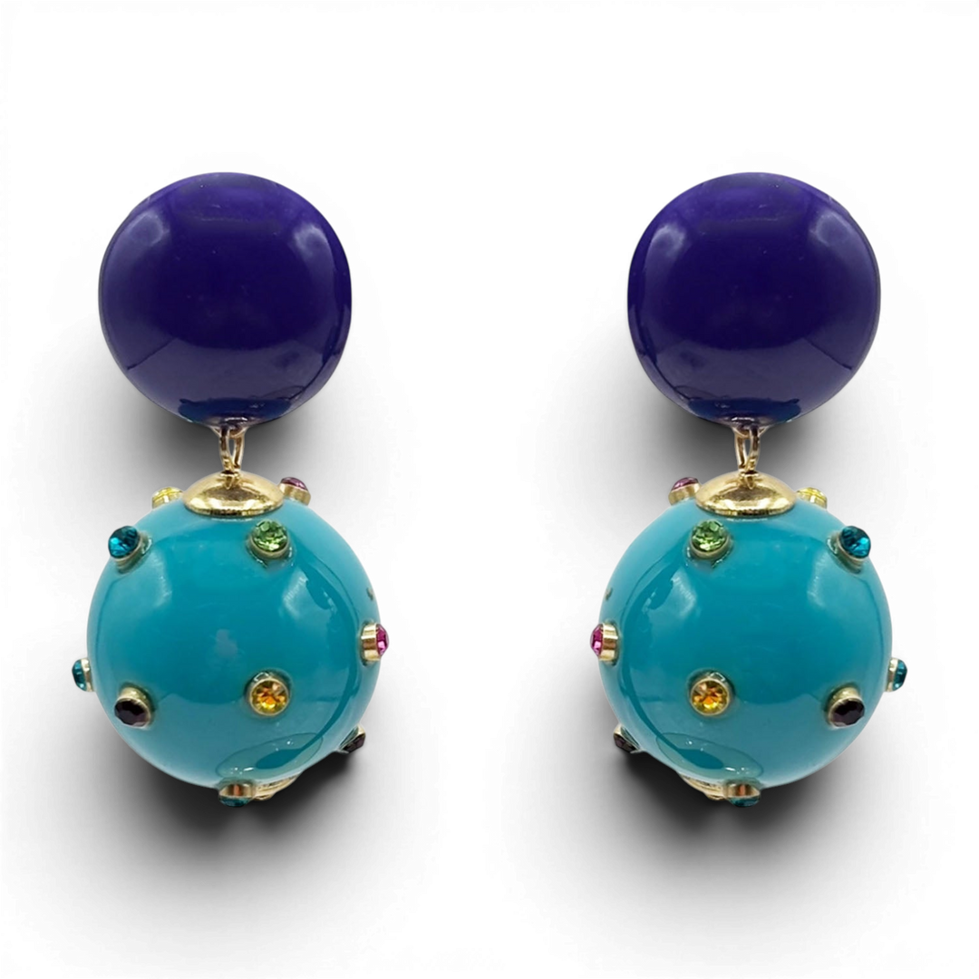 Valentina Purple And Turquoise Resin Studded Pierced Earrings