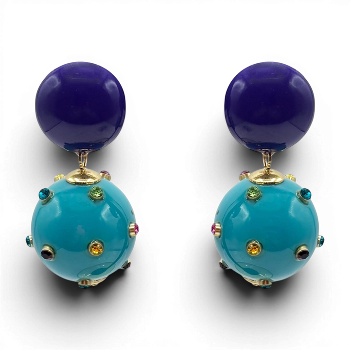 Valentina Purple And Turquoise Resin Studded Pierced Earrings