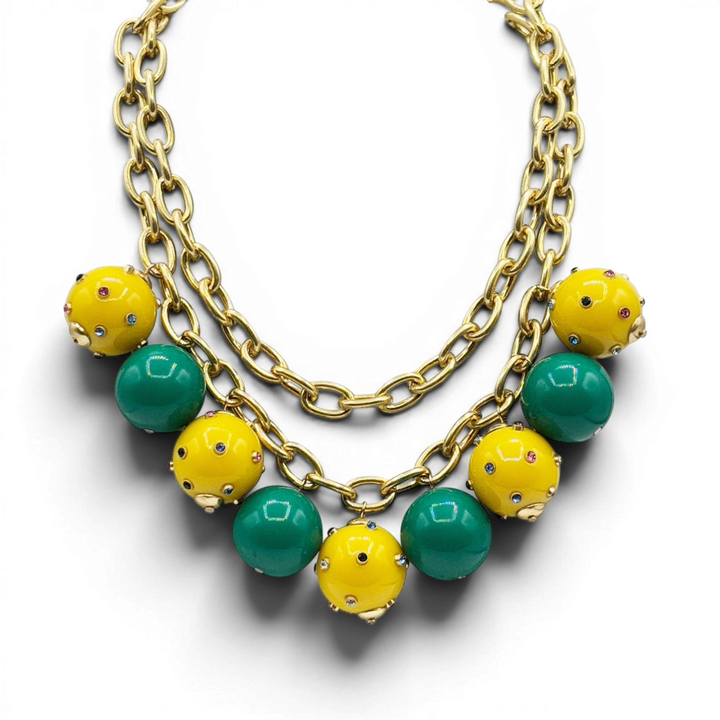 Valentina Studded Amber And Jade Studded Ball Necklace