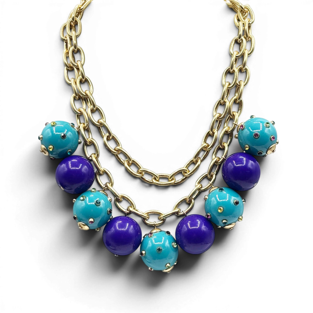 Valentina Studded Turquoise And Purple Studded Ball Necklace