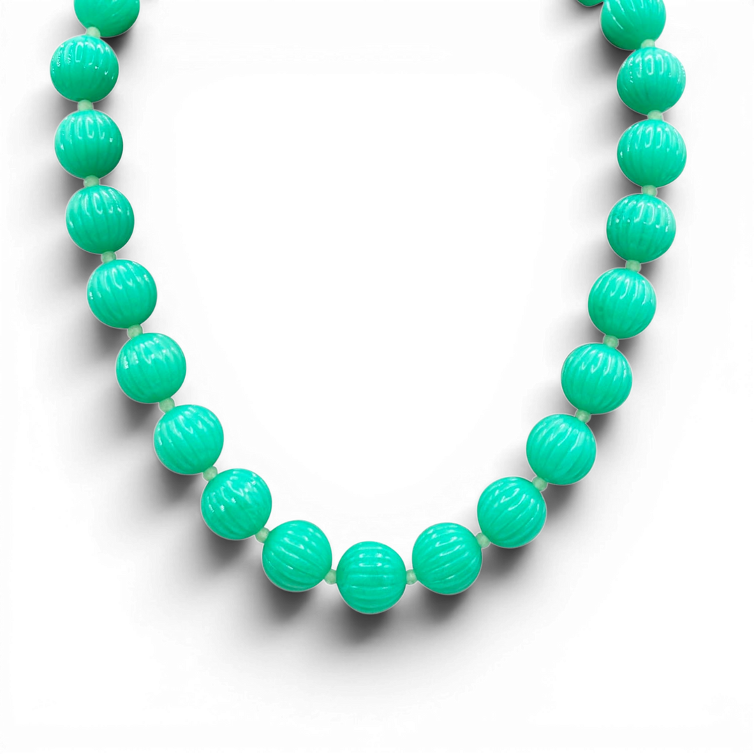 Vicenza Jade Resin Carved Sixteen Inches Melon Bead Necklace