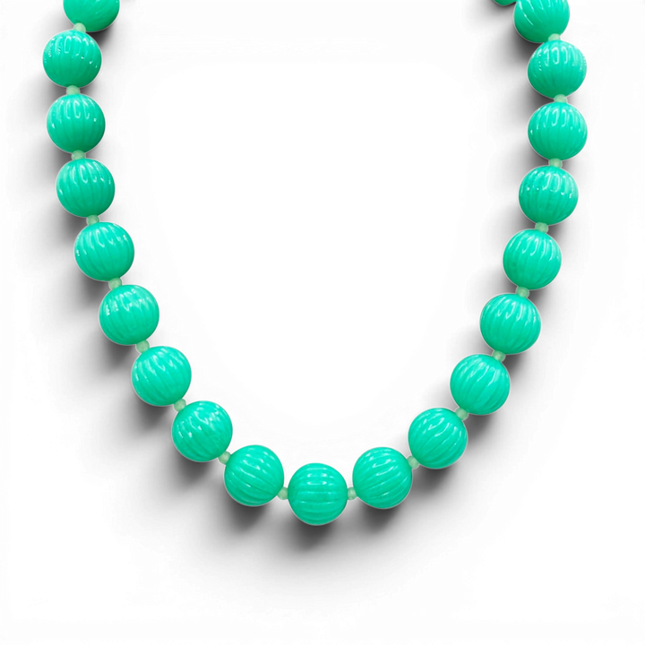 Vicenza Jade Resin Carved Sixteen Inches Melon Bead Necklace