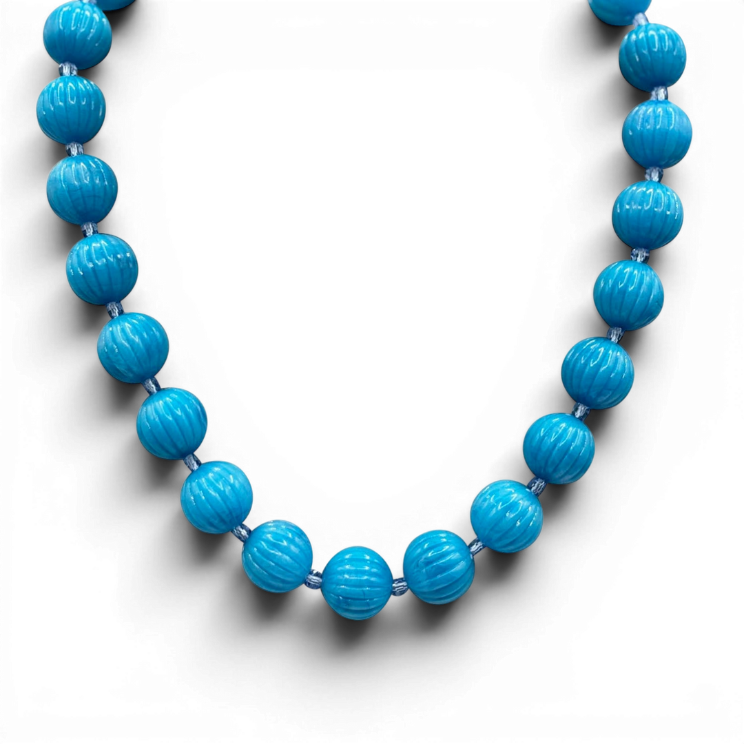 Vicenza Turquoise Carved Seventeen And One Half Inches Melon Bead Necklace