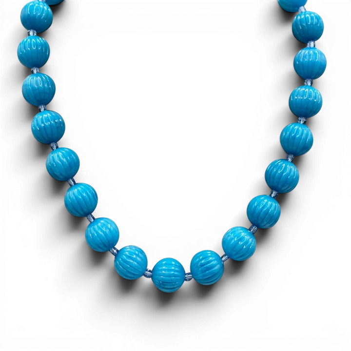 Vicenza Turquoise Carved Sixteen Inch Melon Bead Necklace