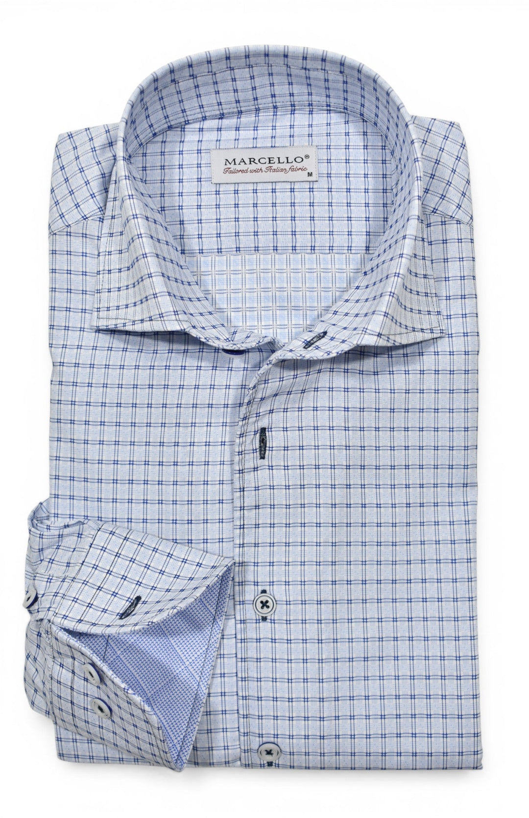 Marcello sky blue textured check shirt.