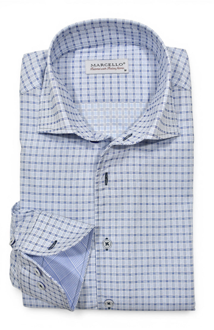 Marcello sky blue textured check shirt.