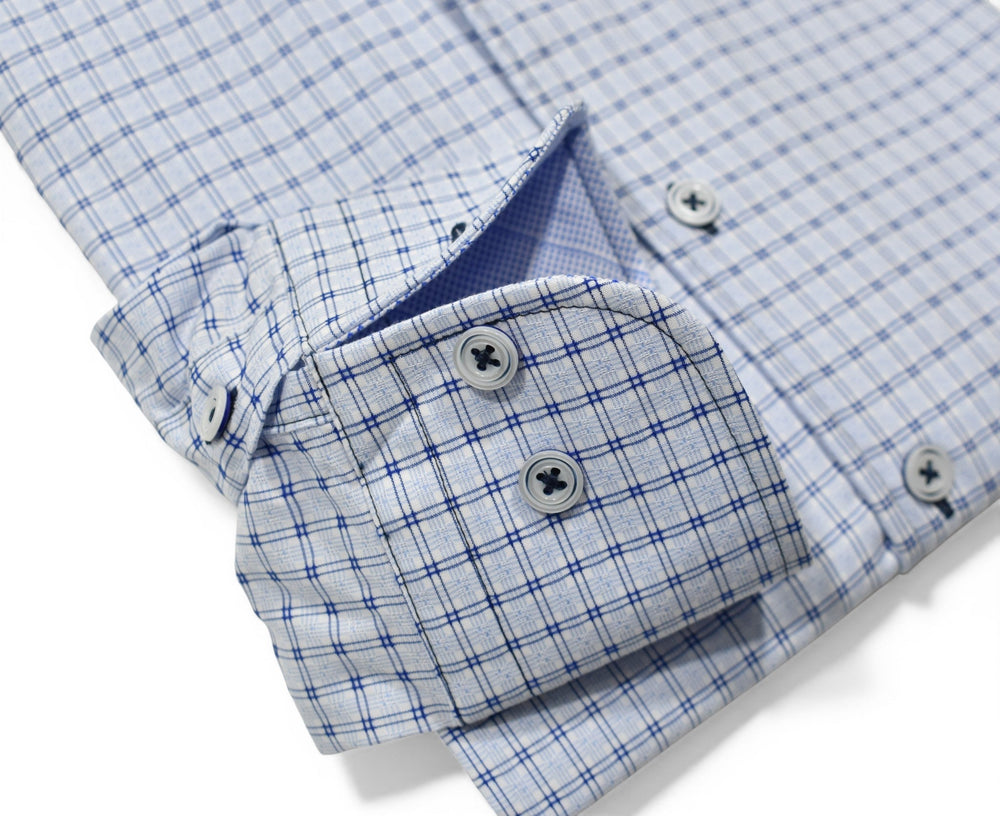 Marcello sky blue textured check shirt.