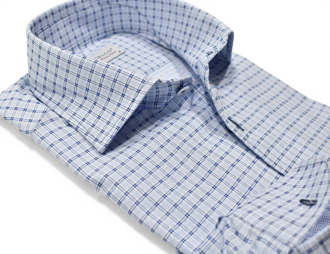 Marcello sky blue textured check shirt.
