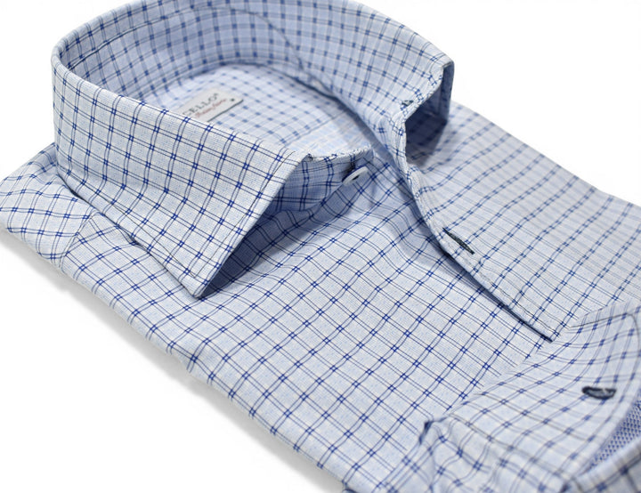 Marcello sky blue textured check shirt.