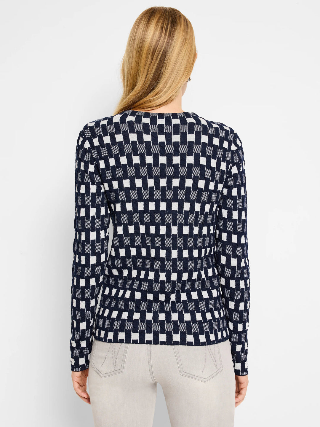 NIC+ZOE Mini Mock Geo Sweater Tee, Indigo Multi, back view