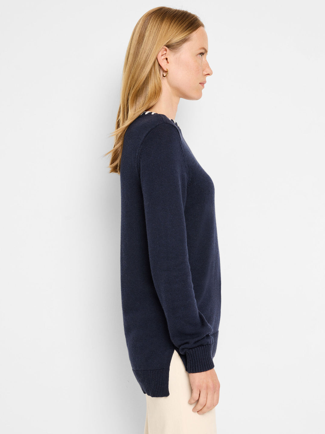 Cotton Cashmere Blanket Stitch Sweater