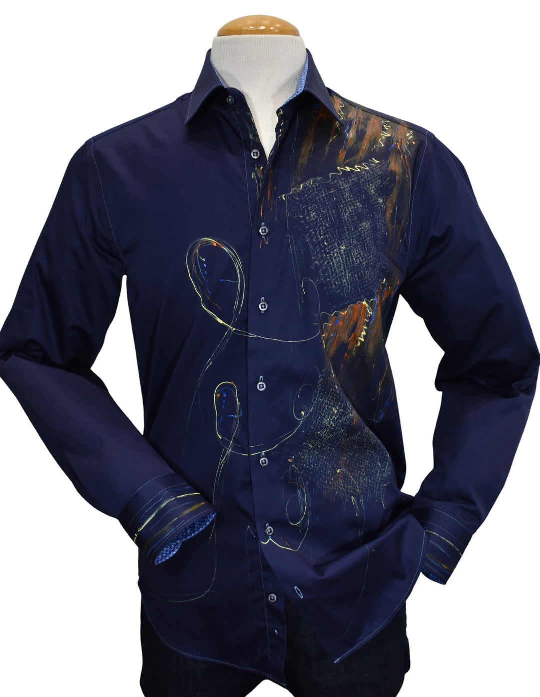 Marcello hand painted navy shirt.