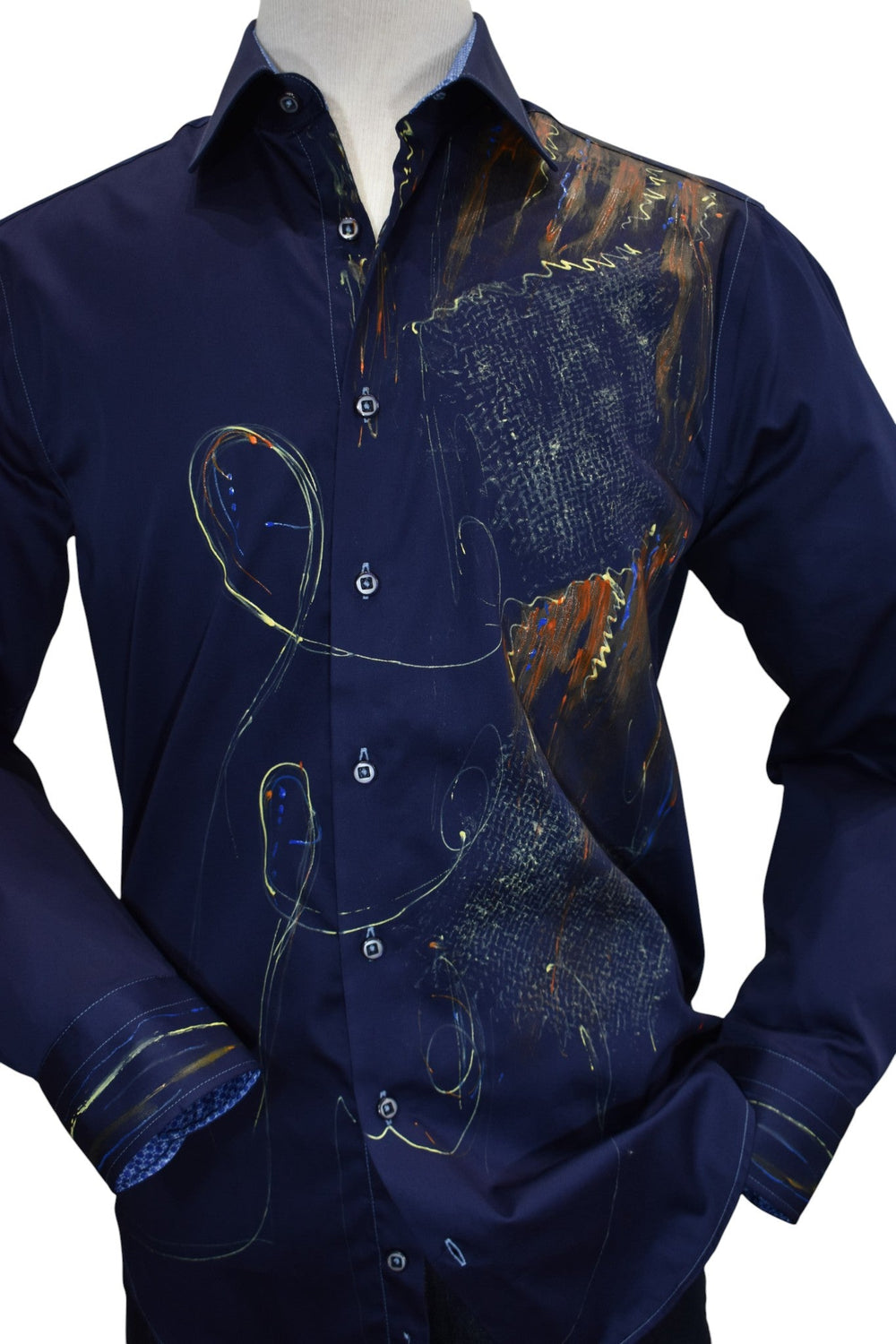 Marcello hand painted navy shirt.