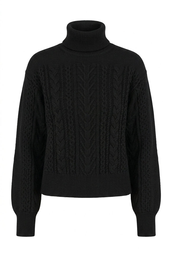 Wabi Mix Sweater Mixed-Stitch Cableknit Turtleneck