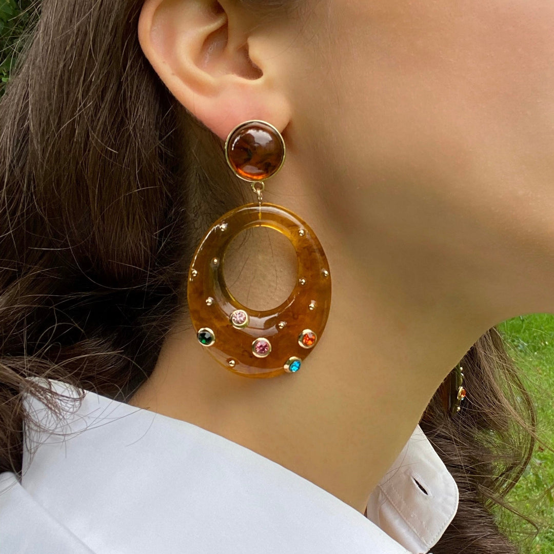 Estelle Studded Tortoise Resin Large Hoop Earrings
